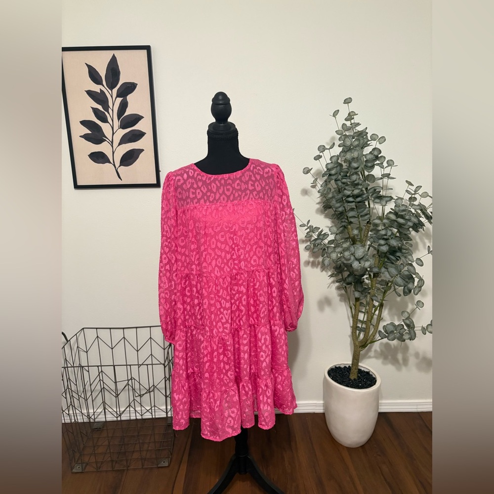 -SOLD- Hot Pink Tiered Mini Dress - Women's